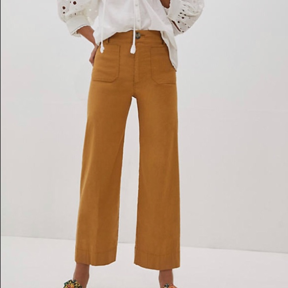 Colette Wide Leg Cropped Pant - gold